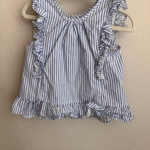 Zara Blue and White Striped Ruffle Blouse
